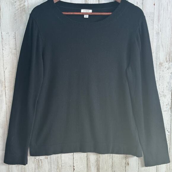 J Crew Teddie Sweater Large Black Wool Cotton Preppy Minimalist Academia EUC - Picture 1 of 8